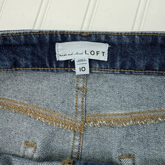 Loft Jean‎ Skirt Womens 10 Blue Denim Made and Loved Raw Hem Pockets Stretch EUC - Picture 7 of 8